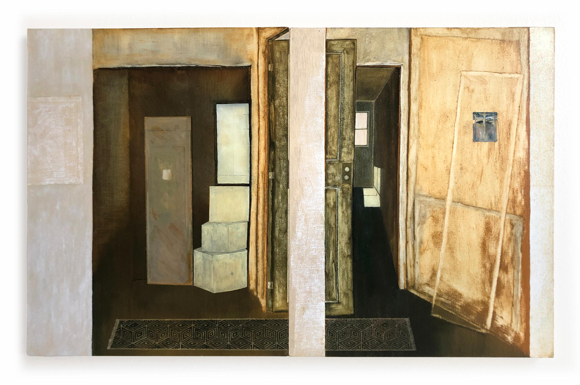Wittgenstein's House. 2021. Oil paint on wood panels. 14 x 22 inches.