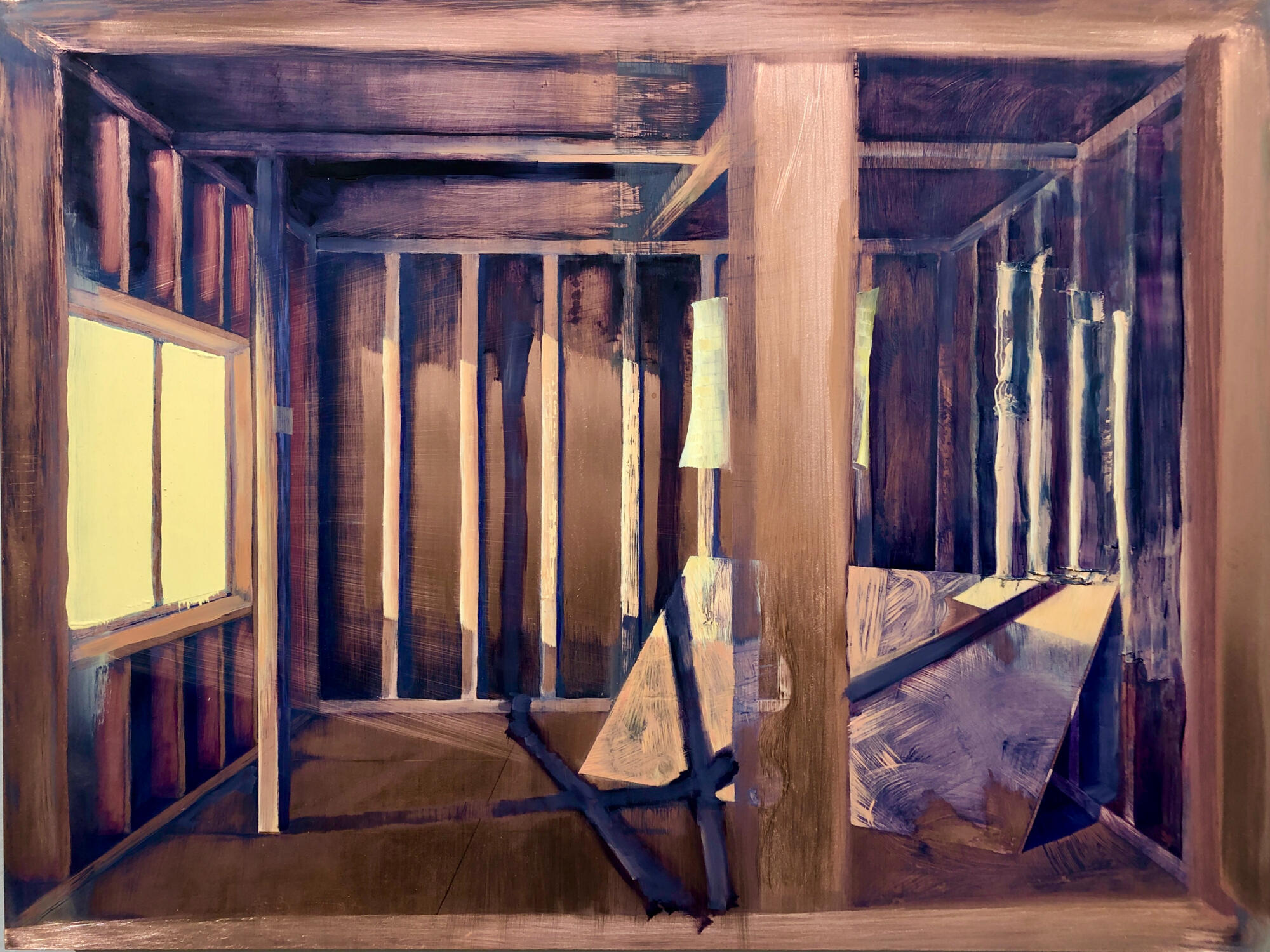 Annunciation, 2023, Oil paint on copper plate mounted on wood panel, 18 x 24"