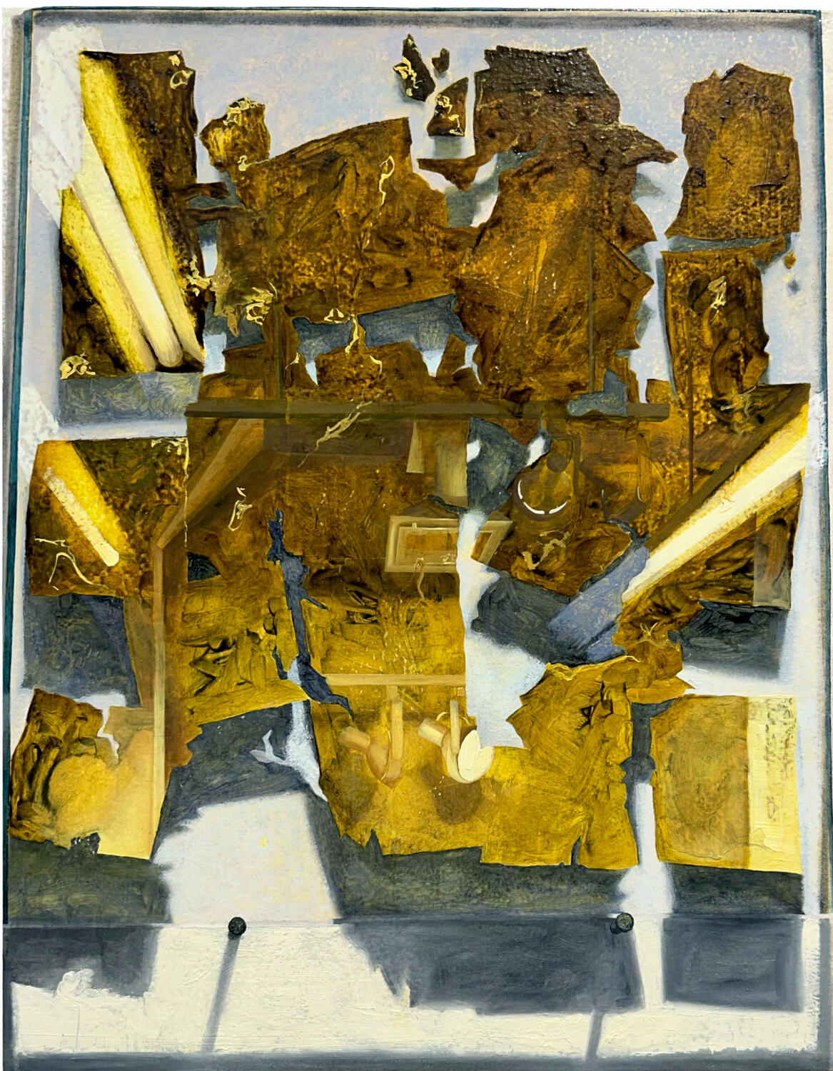 Studio Reflected in Gold Mirror 1, 2024, Oil paint on panel, 14 x 11"