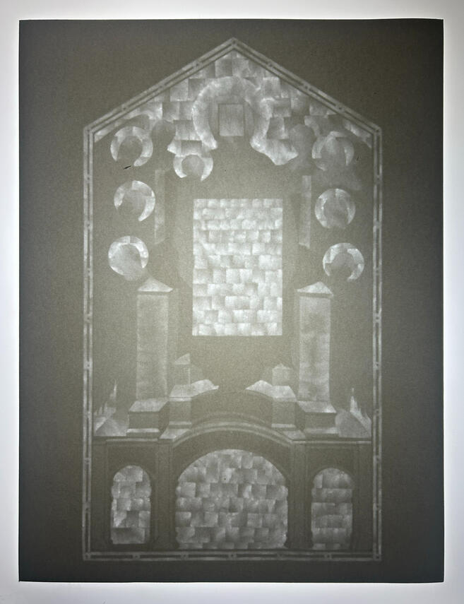 After Giotto 2, 2024, carved paper and light, 16 x 12 inches